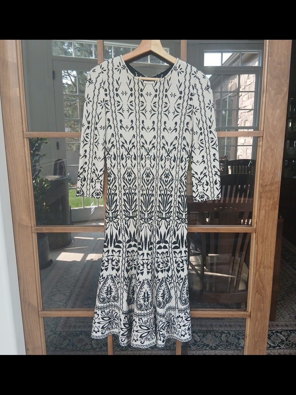 St John Knit Jacquard Print A-line MIDI Dress sz 2